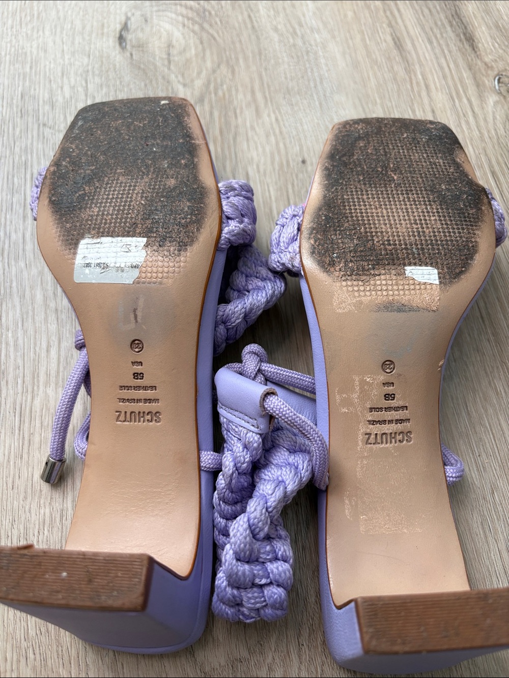 SCHUTZ LILAC LEATHER BRAIDED BLAIR MID-HEEL SANDALS SIZE 5 summer wedding spring - Picture 8 of 9